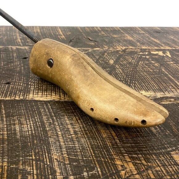 Antique Wooden Shoe Stretcher Maple Wood Cast Iron Handle Rustic Primitive Decor - Picture 12 of 13